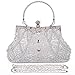 Selighting Beaded Clutch Purse Silver Evening Bags 1920s Vintage Bag for Women Formal Bridal Wedding Clutch Purse Prom Cocktail Party Handbags Silver
