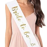 Bride to Be Sash (White and Gold) Bachelorette Party Favors | Classy Decorations for Engagement, Shower, Wedding Supplies | Decorative Women’s Belt | Memory Keepsake