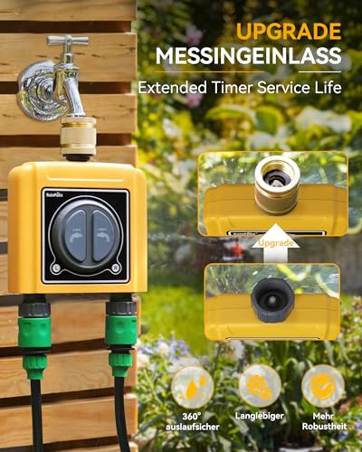 RAINPOINT WiFi 2 Way Watering Timer, Brass Inlet, Smart Watering Control Unit with App/Voice Control, Soil/Weather Humidity Based Irrigation for Lawn/Garden/Greenhouse