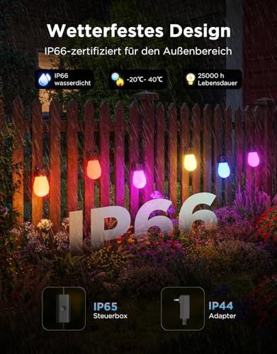 Govee RGBICW Outdoor Fairy Lights, 30 m, IP66 Waterproof, Works with Alexa and Google Assistant, App Control, 111 Scene Modes, Outdoor Fairy Lights for Balcony, Garden, Party Decoration