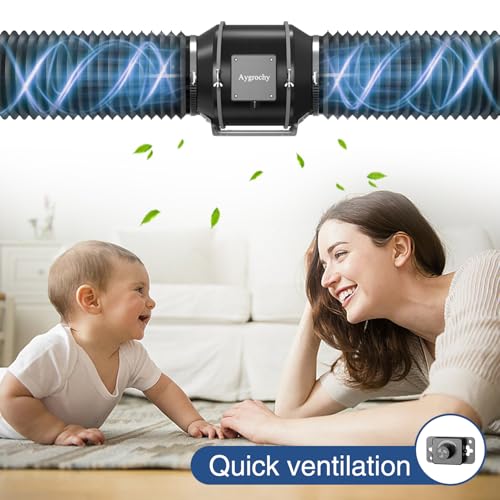 Aygrochy Adjustable Duct Fan 125 mm, Exhaust Fan 416 m³/h, EC Motor Pipe Fan with EU Plug, for Basement, Garage, Kitchen, Bathroom, Grow Tents, Hydroponics, Ventilation and Exhaust Fan