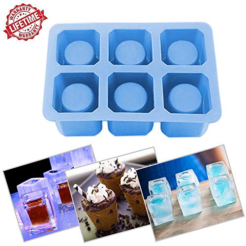 IC ICLOVER Silicone Ice Shot Glass Mold, 6 Cups Square Green Ice Cube Tray, Jelly Tray, Chocolate Mold,Food Grade Silicone Ice Shot (1 PACK BLUE)