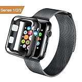 AdMaster Apple Watch Band 42mm Stainless Steel Metal Replacement Wristband Milanese Sport Strap and Apple Watch Screen Protector for Apple Watch Series 3 2 1, Black