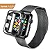 AdMaster Apple Watch Band 42mm Stainless Steel Metal Replacement Wristband Milanese Sport Strap and Apple Watch Screen Protector for Apple Watch Series 3 2 1, Black