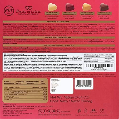 Elit Hearts in Colors 16 Stück Bunte Haselnusscreme gefüllte spezielle Schokolade in Geschenkbox 160g – Bild 5