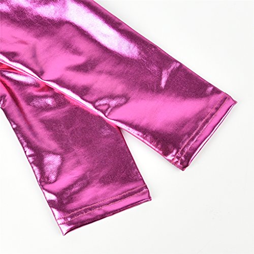 Girls Long Sleeve Fish Scale Back Cross Strap Metallic Athletic Dance Gymnastics Leotard Bodysuit Outfit Pink & Purple Size 10