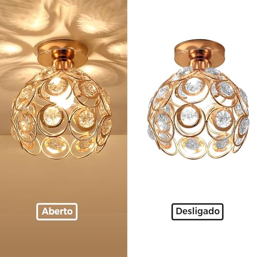 Luminária Pendente de Cristal e Ferro - Design Moderno com Luz Tricolor - Voltagem 110V-220V - Acabamento Premium para Sala, Quarto e Hall (Esférico)
