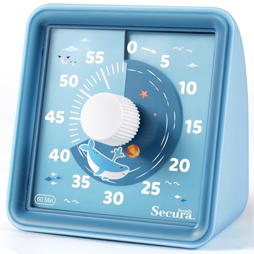 Secura 60-Minute Visual Countdown Timer for Kids & Classroom, Pomodoro Time Management Tool (Blue & Blue)