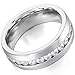 LEEYA NL19 Mens Womens 6MM Titanium Stainless Steel High Polished 18K Gold Plated Channel Set Cubic Zirconia CZ Promise Engagement Band Unisex Gold Wedding Ring Comfort Fit, Size 6-13 (11, Silver)