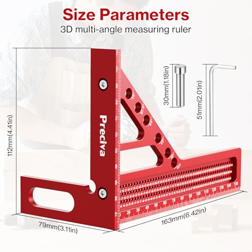 3D Multi-Angle Measuring Ruler, Preciva 3D Mitre Angle Aluminium Alloy Protractor Multifunctional Angle for Woodworking, DIY, Crafts