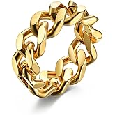 SeiMios Cuban Link Rings for Men Women, Stainless Steel 8mm Wide Chain Band Ring Size 7-12