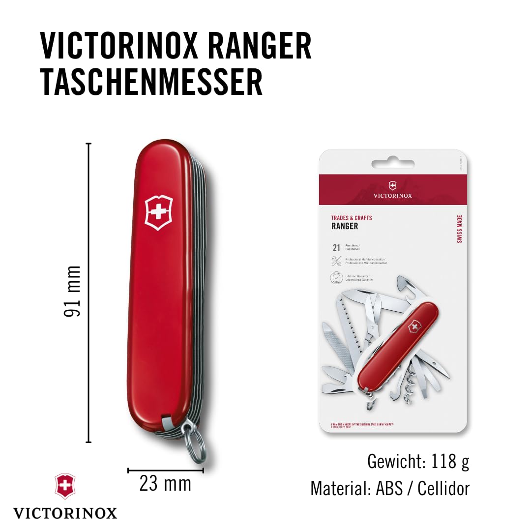 Victorinox Schweizer Taschenmesser, Ranger, Swiss Army Knife, Multitool, Klappmesser, 21 Funktionen, Klinge, Korkenzieher, Dosenöffner 3