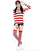 JALYCOS Family Halloween Costume,Red and White Striped Cosplay T-Shirt, Outfit Glasses Hat Shirt Suits