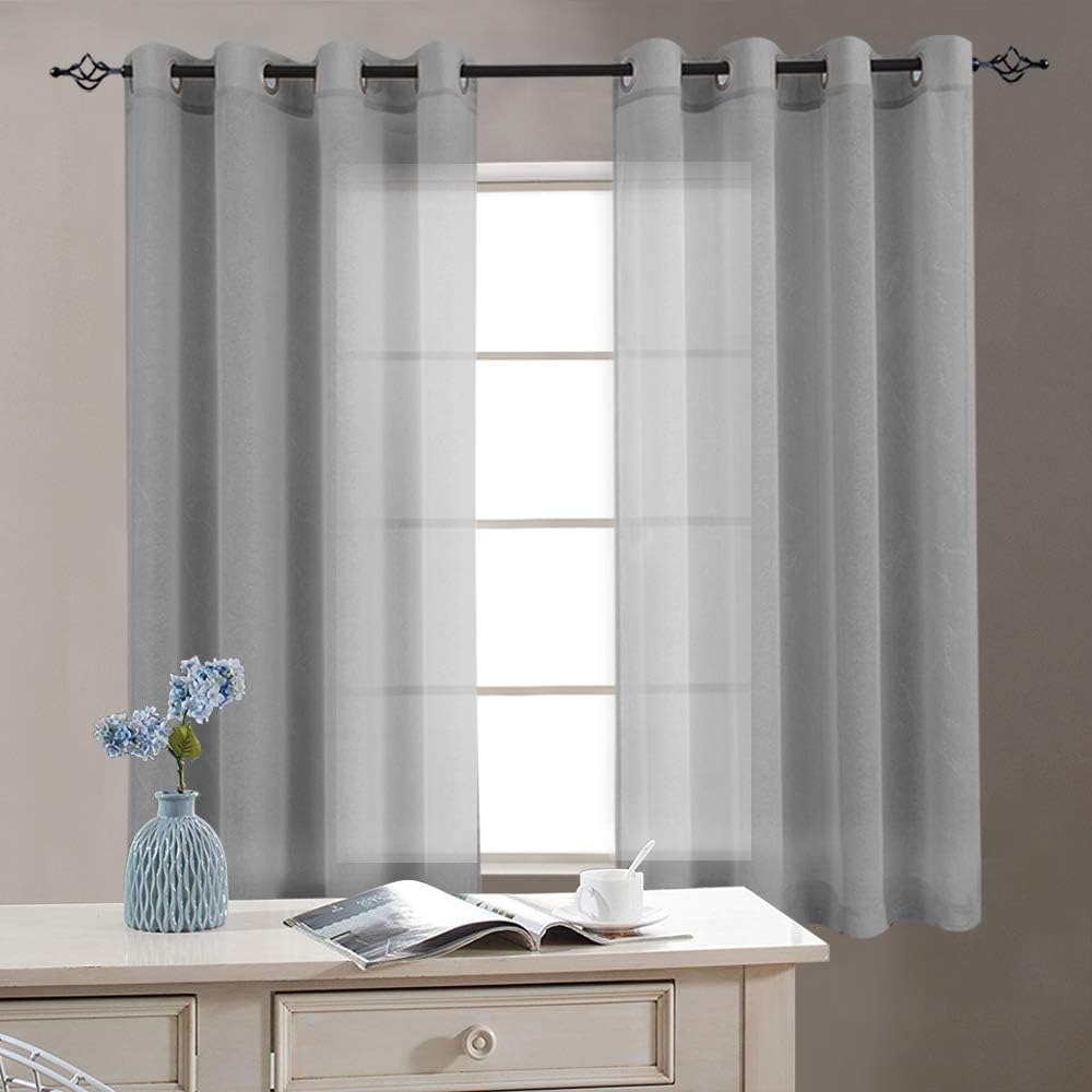 Grey Sheer Curtain for Living Room Bedroom Window Curtains