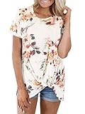 Farktop Women’s Front Side Knot Print Boutique Short Sleeves T-Shirts Tops