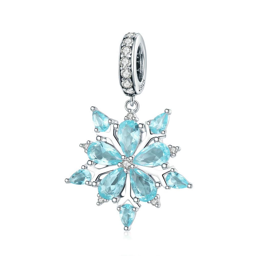 Bijoux Blu Winter Snowflake Blue 925 Sterling Silver Winter Snowflake Blue CZ Elegant Charms Pendant fit Necklaces Pendant Jewellery