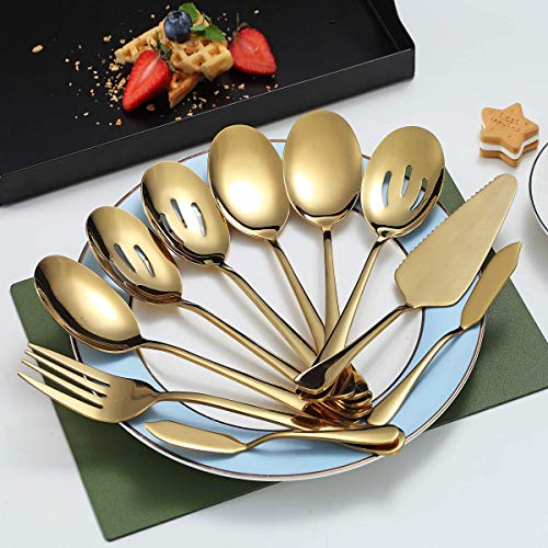 Gold Serving Spoons 10 Pieces, Kyraton Serving Utensils, Serving Set