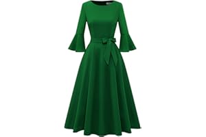 HomRain Women's Elegant Bell Sleeve Cocktail Party Dresses for Wedding Guest Fit and Flare Modest Church Midi Evening Dress