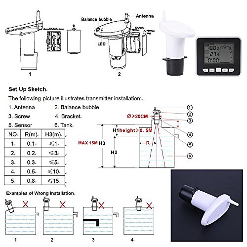 Ultrasonic Water Tank Liquid Depth Level Meter Sensor with Temperature Display Measuring Tools - Thumbnail 5