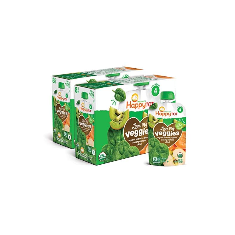 Happy Tot Organics Love My Veggies Stage 4, Organics Spinach Apple Sweet Potato & Kiwi, 4.22 Ounce Pouch (Pack of 16…