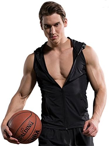 LOCCA Men's Sleeveless Hoodie Jacket Shirt Casual Workout Active Wear Slim Fit Hooded Tank Tops Gym Hoodies Zip Up Cotton Vest (XX-Large, Black)