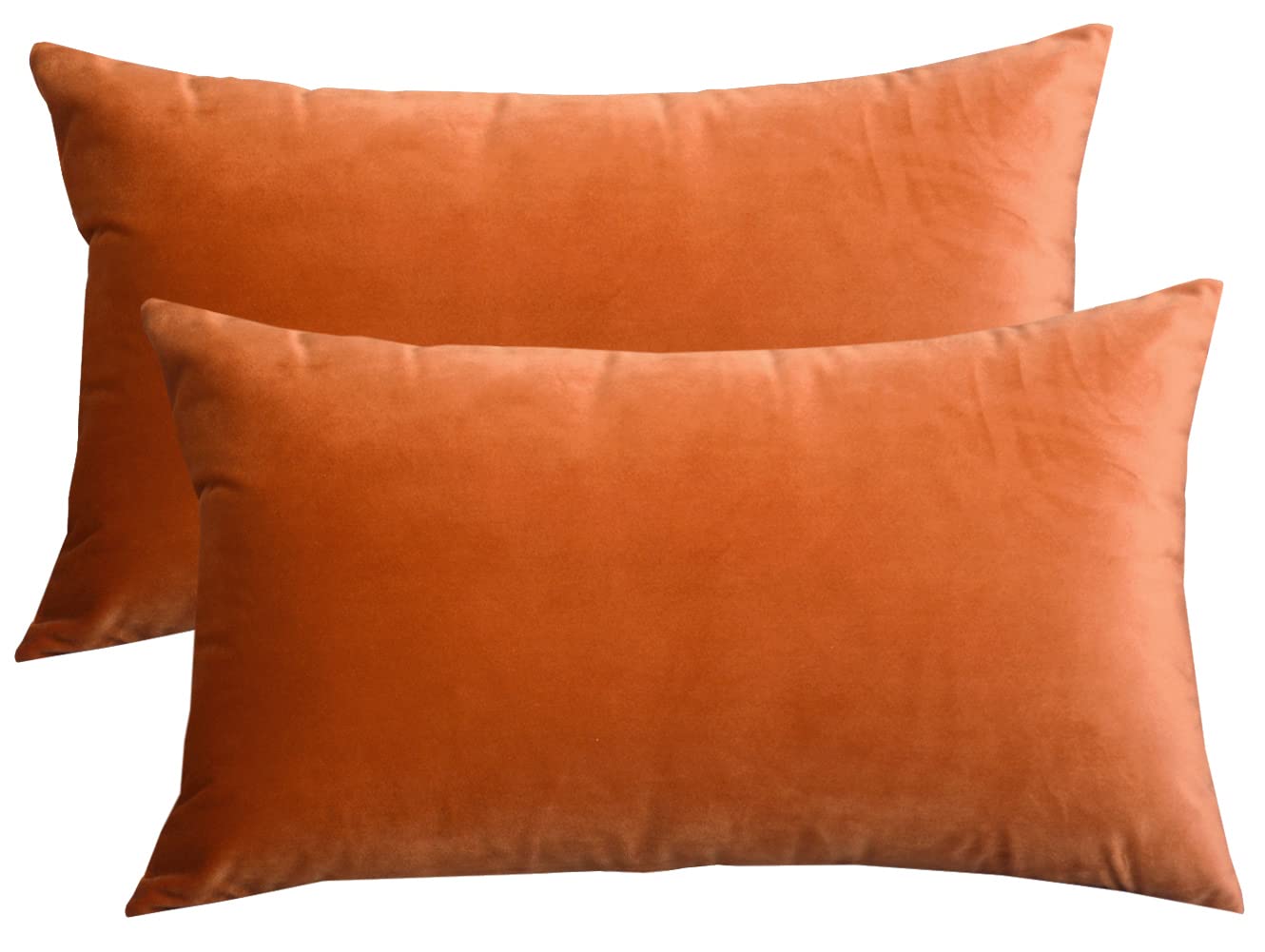 Lutanky Velvet Cushion Covers (Pack of 2) Lovely Rectangle Throw Pillow Cases Soft Solid Decorative Pillow Covers for Sofa Bedroom Car 12x20 Inch 30 x 50 cm (dark orange, 2 Pieces)