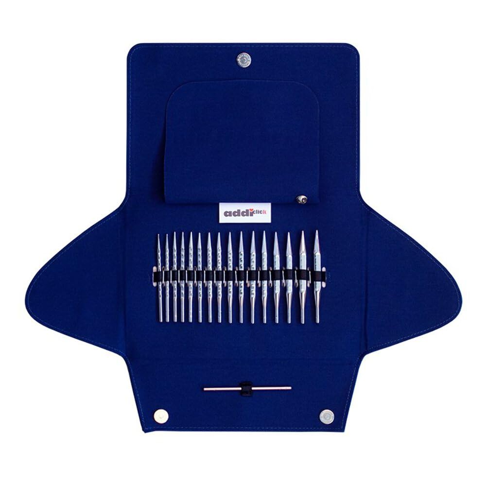 Addi Click Novel Lace Short Tip Set-8 PRS, 5 Cords, 1 Connector, Metal, Oine Size