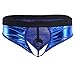 YiZYiF Men's Metallic Underwear Front Open G-string with 5 Ball Lifter Rings Trunk Shorts Blue Large