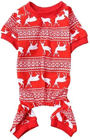 Christmas Reindeer Costume Xmas Pet Clothes for Dog Pajamas Soft Christmas PJS, Back Length 16" Medium Red