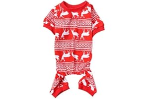 LANYARCO Christmas Reindeer Costume Xmas Pet Clothes for Dog Pajamas Soft Christmas PJS, Back Length 16" Medium Red