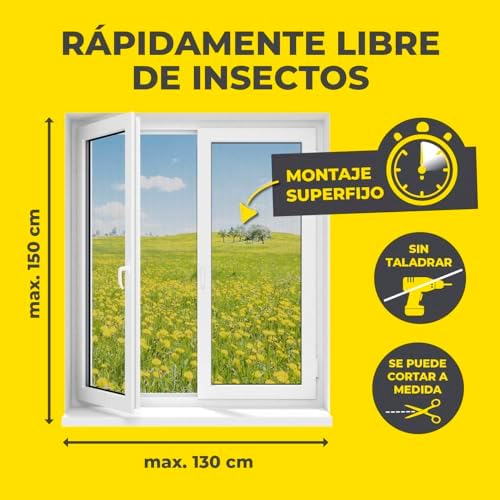 Mosquitera para ventanas con Magic Click | Cortada individualmente a medida para todas las ventanas de hasta 150x130 cm | Fácil instalación con 12 imanes - sin taladrar ni atornillar [Negro]