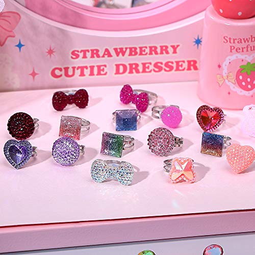 PinkSheep Little Girl Jewel Rings in Box, Adjustable, No duplication