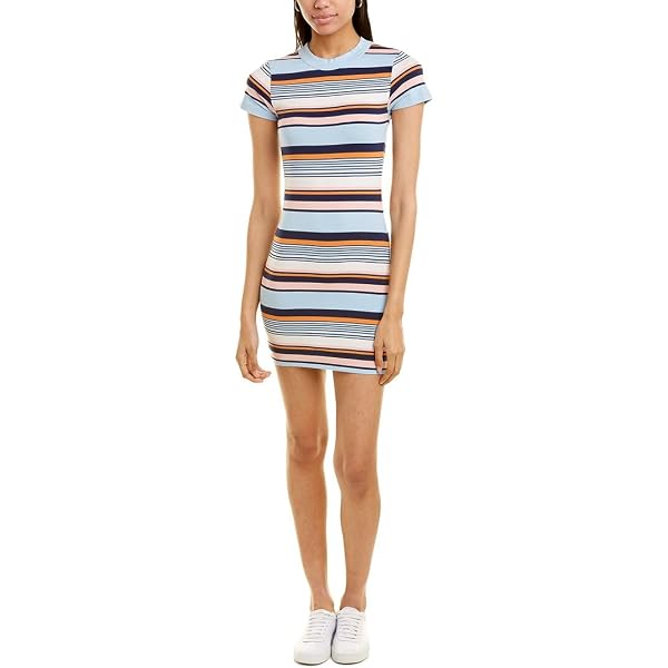 French Connection Women's Tim Knit Stripe Dress - Stretchy Short Sleeve Mini Dress For Day To Night