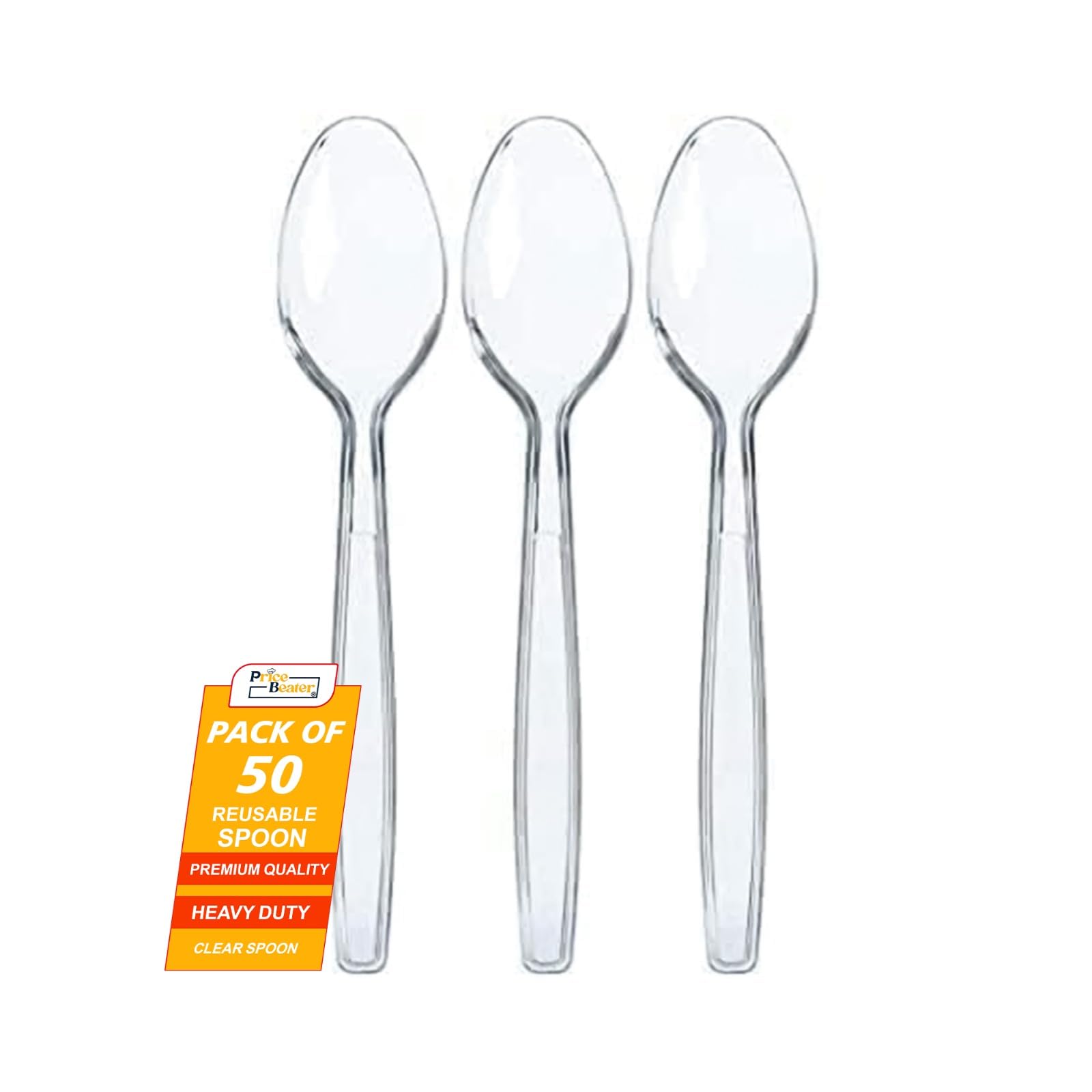 PRICE BEATER Reusable Spoons (Clear) – Pack of 50 | for Indoor and Outdoor Parties