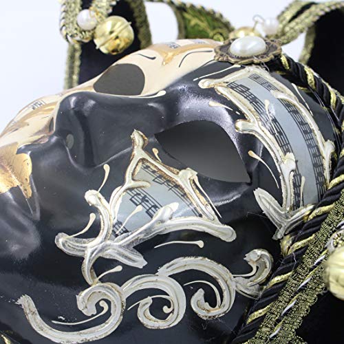 Hophen Black Volto Resin Music Venetian Jester Mask Full Face Masquerade Bell Joker Wall Decorative Art Collection