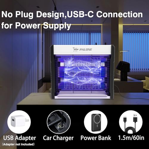 PALONE Bug Zapper, 4000V Electric Bug Zapper with Hanging Function for Indoor Outdoor, Fly Zapper with Removable Tray USB for Bedroom,Kitchen,Courtyard