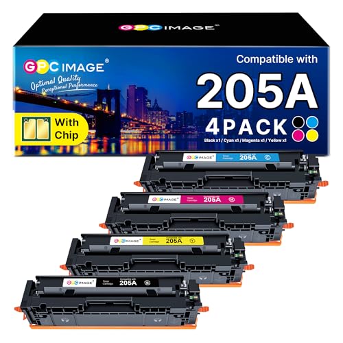 GPC Image 205A CF530A Toner with Chip Compatible for HP 205A CF531A CF532A CF533A for HP Color LaserJet MFP M181fw M180n M180nw M180fw M181n M154a M154nw (Black Cyan Magenta Yellow, 4-Pack)