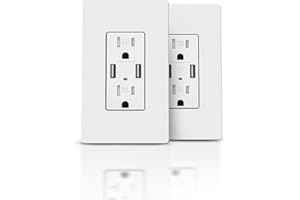 TOPELER 2Pack USB Wall Outlet, Receptacle Outlet with 4.8A Charging Capacity, 15A Tamper Resistant Electrical Socket, Screwless Wall Plate Included, UL & FCC Approved, White