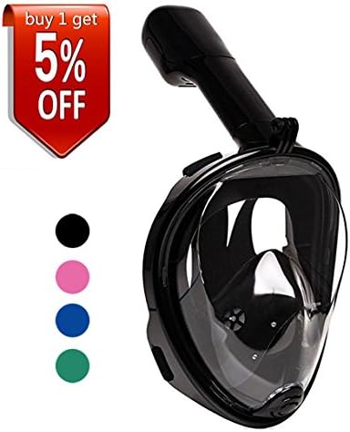 Full Face Snorkel Mask,since 1908 180º Panoramic View Diving Scuba Mask Easy breath with Anti-Fog and Anti-Leak with Adjustable Head Straps Design for Adults,Youth,kids (Black, L/XL)