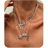 iamrzye Layered Gold Necklaces for Women Stackable Dainty Chain Necklaces Graceful Layering Ribbon Bow Pendant Necklace Trendy Cute Choker Necklace Jewelry Set for Christmas Gifts