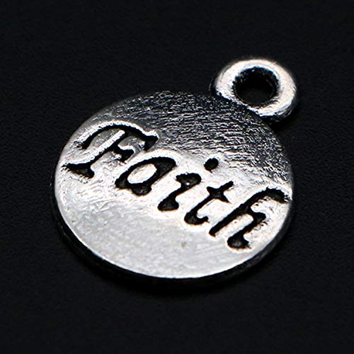 Buorsa 50 Pcs Faith Message Inspiration Charm Silver Tone Round Charm Pendants Jewelry Making Accessaries - Thumbnail 3