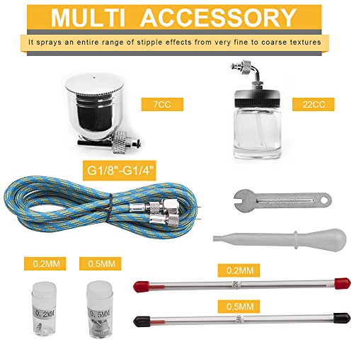 Fy-Light SP134K Professional Dual Action Airbrush Kit 0.2mm/0.3mm/0.5mm Needles 7cc & 22cc Cup Trigger Air Paint Control Airbrush Set for Art Tattoo Nail Makeup Cake Spray Modeling Tool