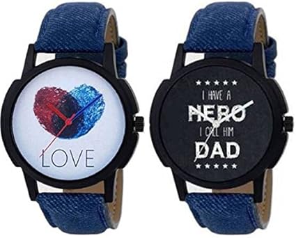 Swadesi Stuff Quartz Movement Analogue Black White and Blue Dial Mens Watch - dad & LRLove(Pack of 2)