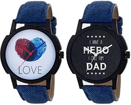 Swadesi Stuff Quartz Movement Analogue Black White and Blue Dial Men's Watch - dad & LRLove(Pack of 2)