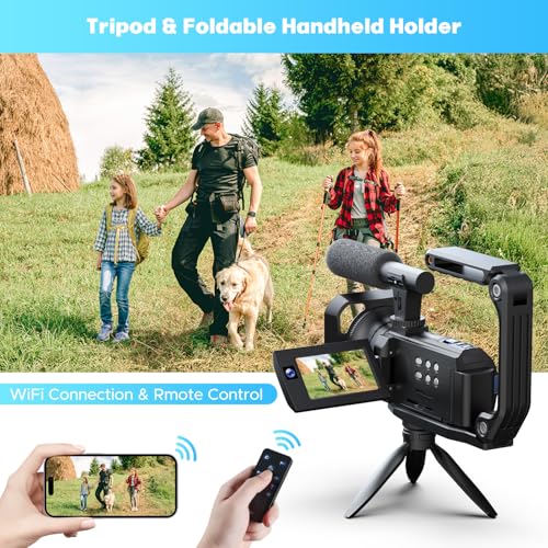 Camcorder Video Camera 5K, 56MP Youtube Vlogging Camera, 3" 270° Rotatable Touchscreen WiFi Cam corder, 16X Digital Zoom, Night Vision Camcorder with 64GB SD Card, 2 Batteries, Remote Control, Tripod