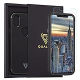 V-Diamond 2 in 1 Luxury Apple Iphone X Carbon Fiber Case TPU PC Frame Phone Case Cover Shell With FREE 9H Premium Real Tempered Glass Protective Film Screen Protector (Black+Black Frame)