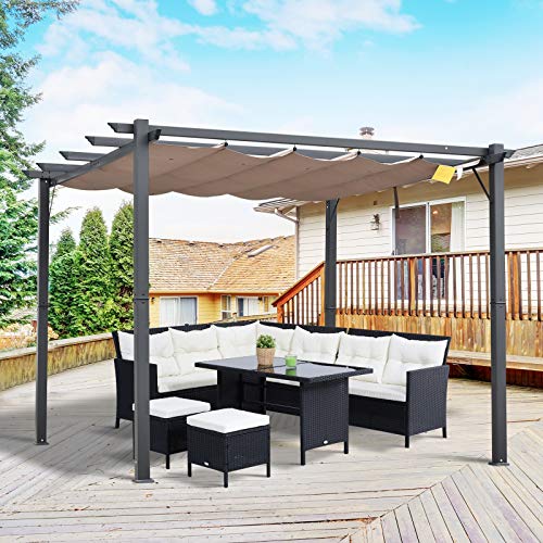 Outsunny Pergola Pavillon Terrassenüberdachung mit Schiebedach Garten Alu Kohlegrau+Kaffeebraun 3x3x2,23 m – Bild 3