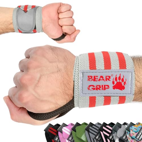 BEAR GRIP - Weight lifting wrist support wraps (Sold in pairs) (Grey)