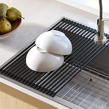 Kraus KRM-10BLACK Silicone-coated stainless steel Over the Sink Multipurpose Roll-Up Dish Drying Rack, Black