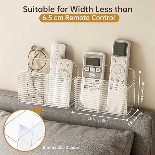 PAVSTINE 2-Piece Wall Remote Control Holder without Drilling, Self-Adhesive Remote Control Holder with Compartments, Multifunctional Remote Control Holder for Remote Controls and Media Players